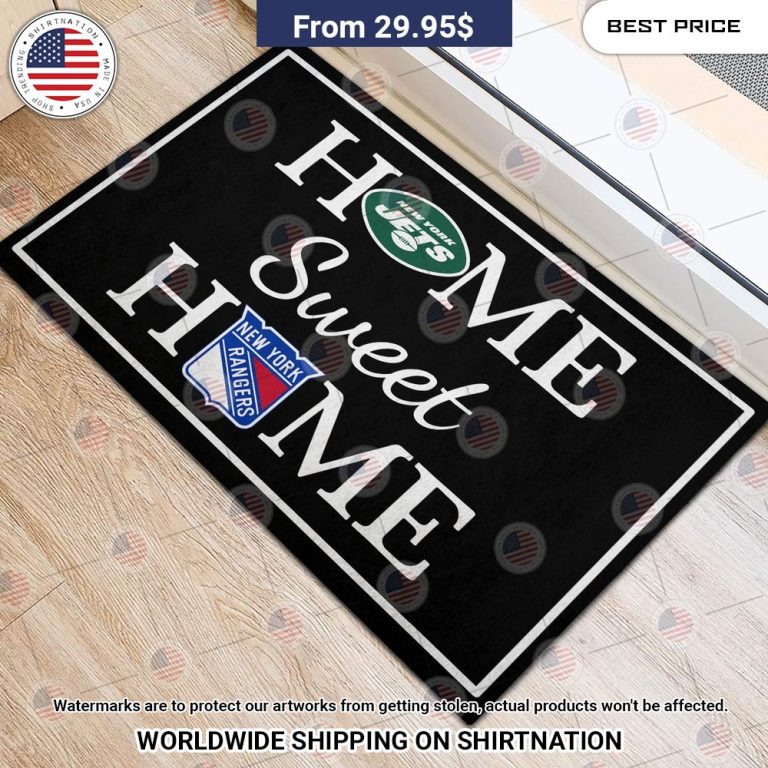 Home Sweet Home New York Jets and New York Rangers Doormat Stand easy bro