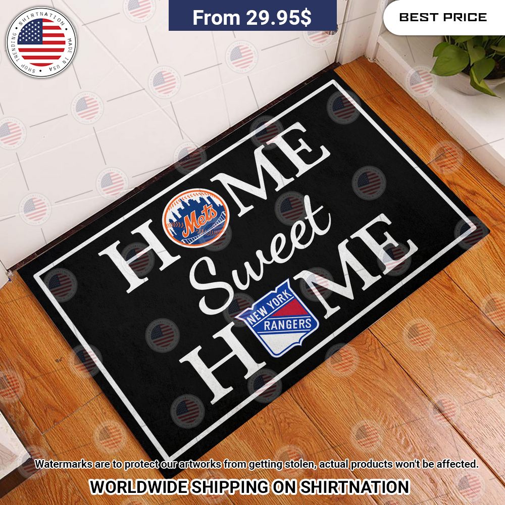 Home Sweet Home New York Mets and New York Rangers Doormat Nice shot bro