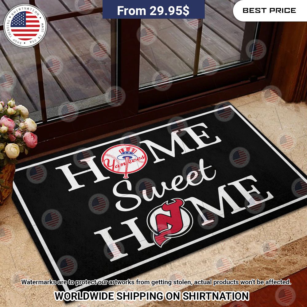 Home Sweet Home New York Yankees and New Jersey Devils Doormat Good one dear