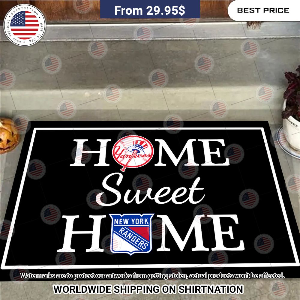 Home Sweet Home New York Yankees and New York Rangers Doormat Nice shot bro