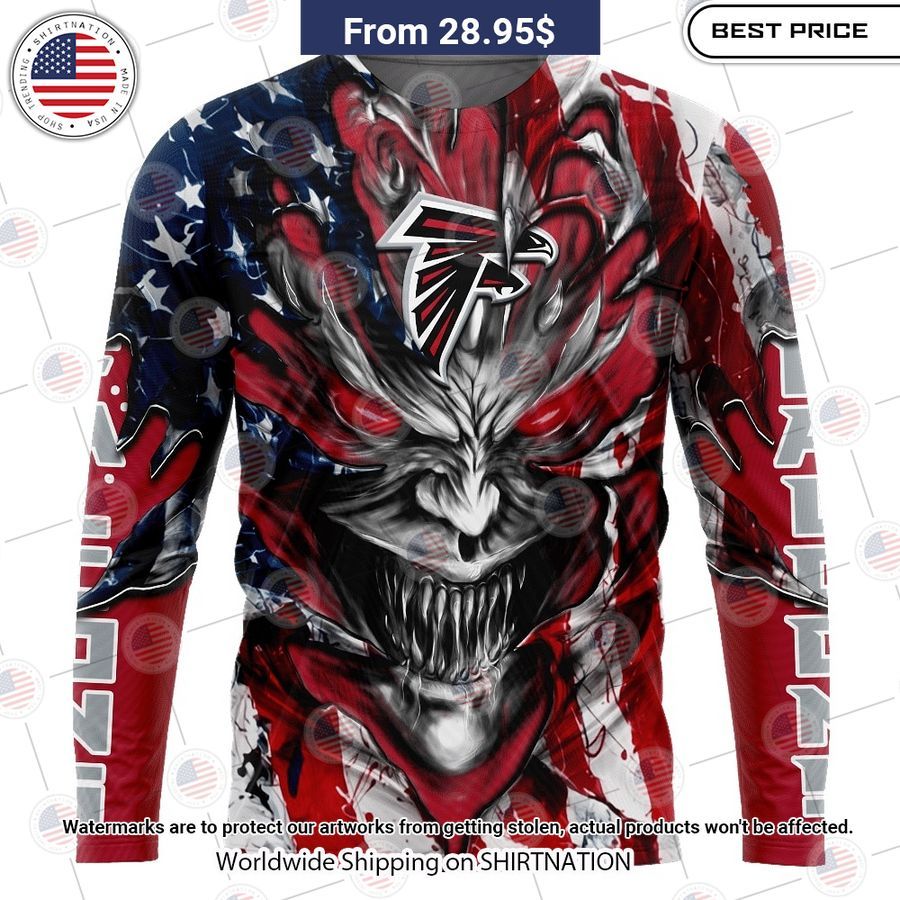 HOT Atlanta Falcons Demon Face American Flag Shirt Rejuvenating picture
