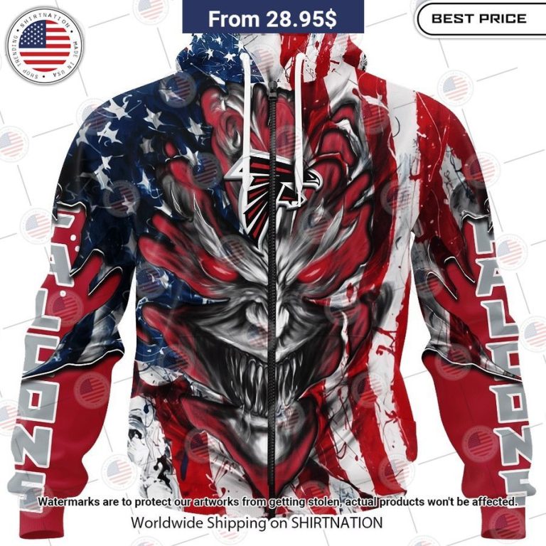 HOT Atlanta Falcons Demon Face American Flag Shirt Beauty queen