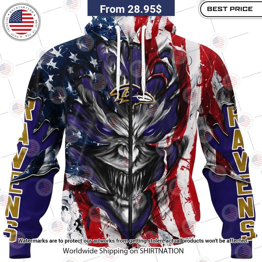 HOT Baltimore Ravens Demon Face US Flag Shirt It is too funny