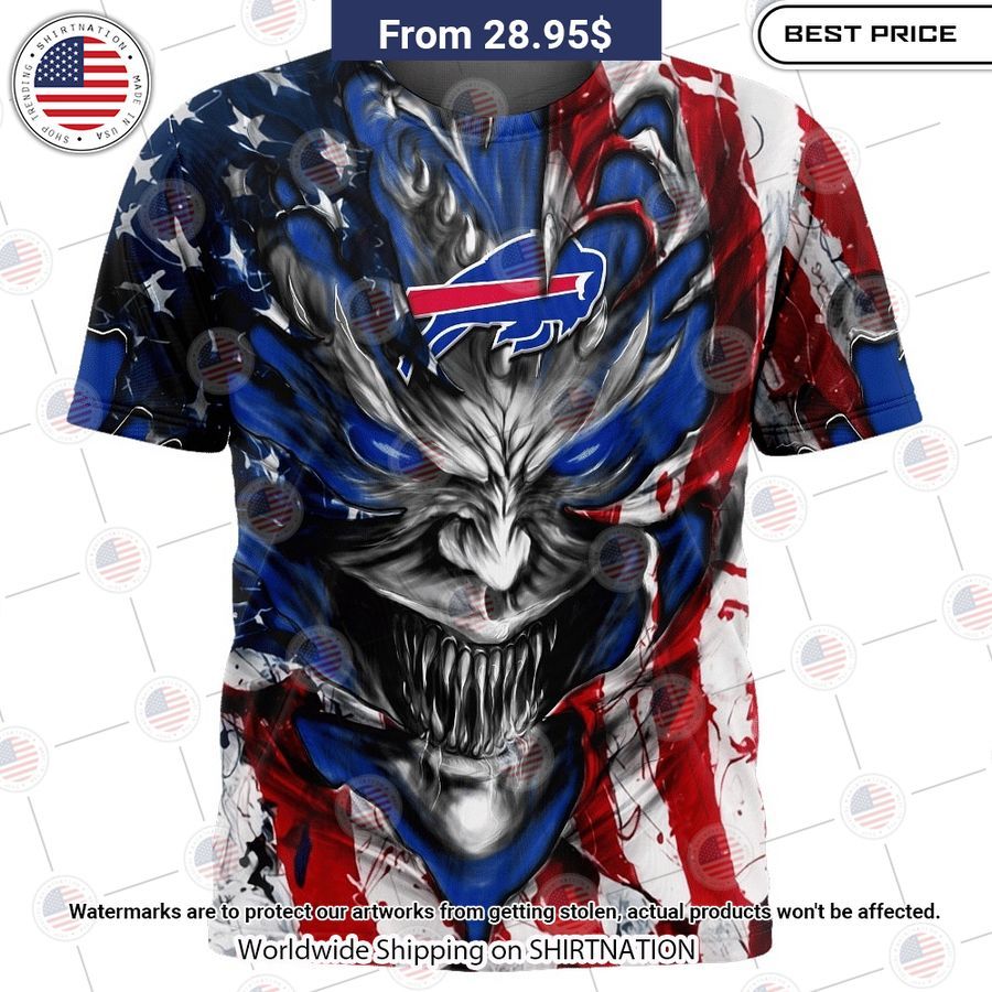 HOT Buffalo Bills Demon Face US Flag Shirt Nice shot bro