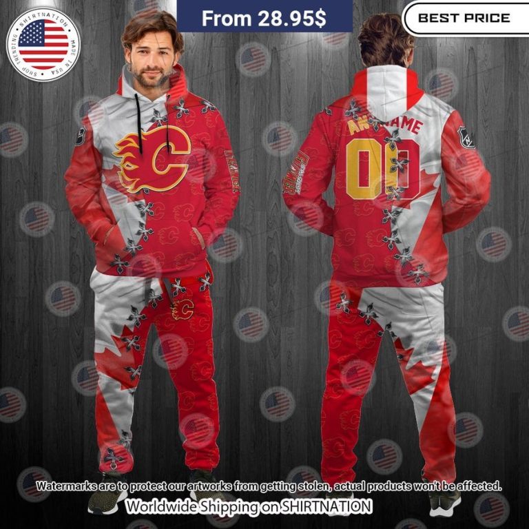 HOT Calgary Flames Mix Canada Flag Hoodie Stunning