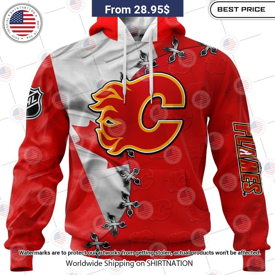 HOT Calgary Flames Mix Canada Flag Hoodie Rejuvenating picture