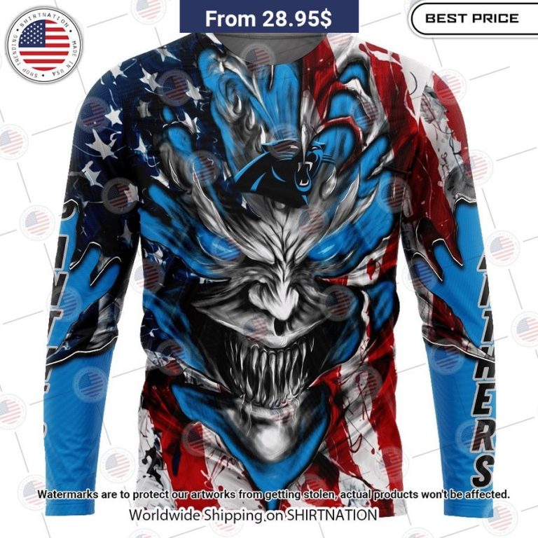 HOT Carolina Panthers Demon Face US Flag Shirt Have you joined a gymnasium?