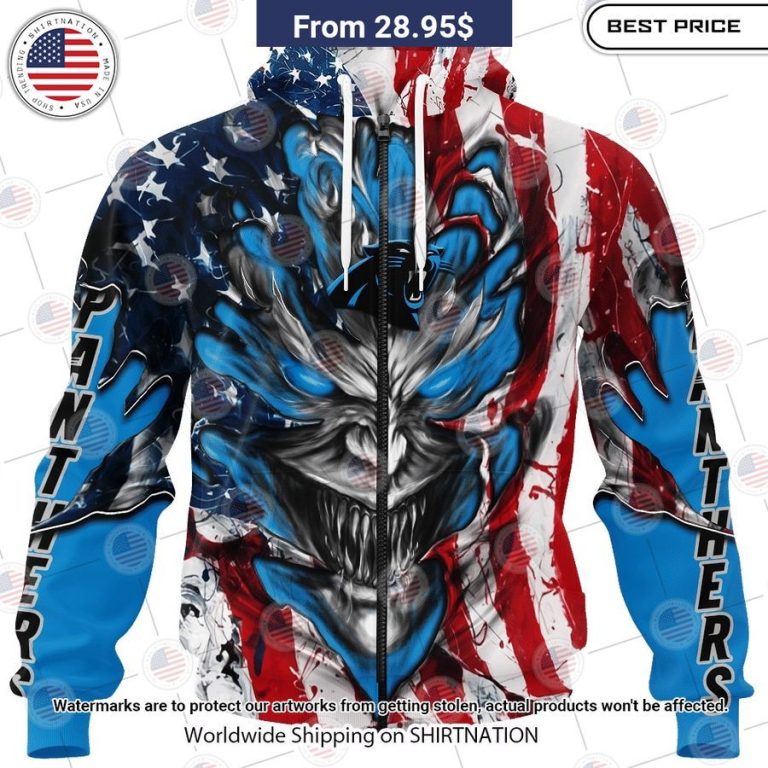 HOT Carolina Panthers Demon Face US Flag Shirt Amazing Pic