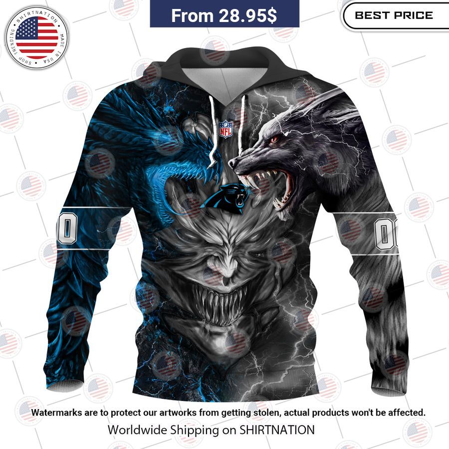 HOT Carolina Panthers Demon Face Wolf Dragon Shirt Long time