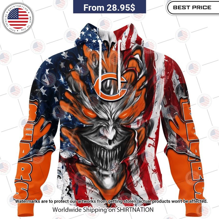 HOT Chicago Bears Demon Face US Flag Shirt I am in love with your dress