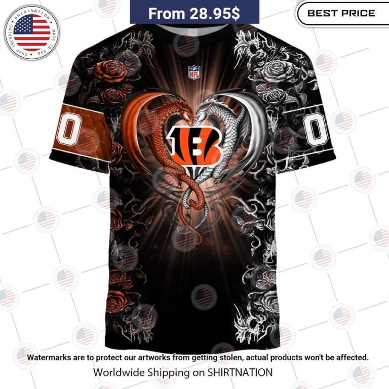 HOT Cincinnati Bengals Dragon Rose Shirt Nice Pic