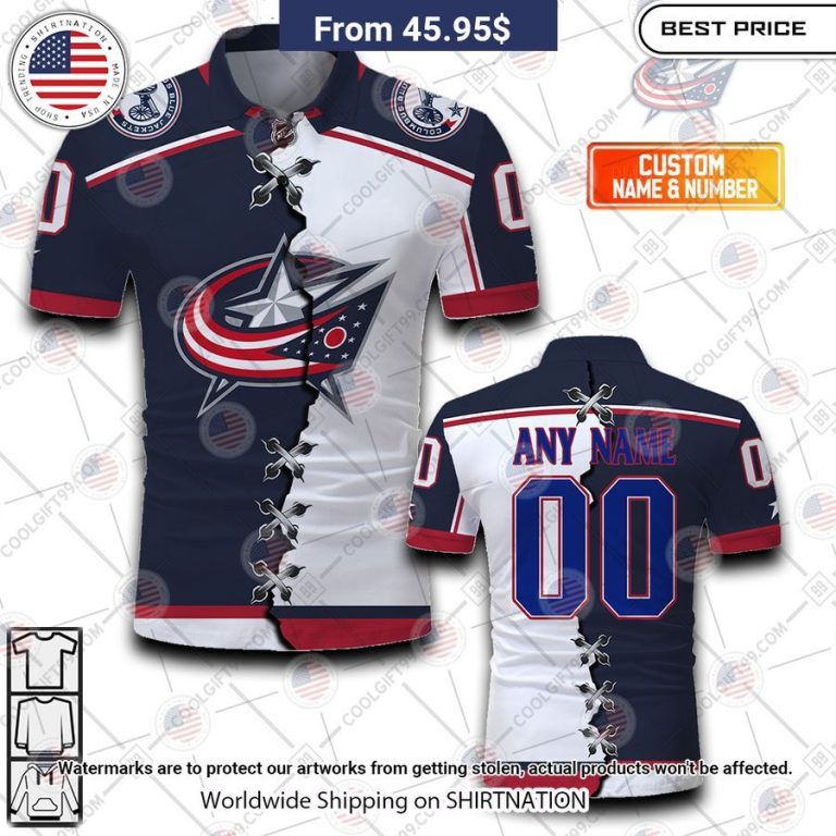 HOT Columbus Blue Jackets Mix Home Away Jersey Polo Shirt Nice Pic