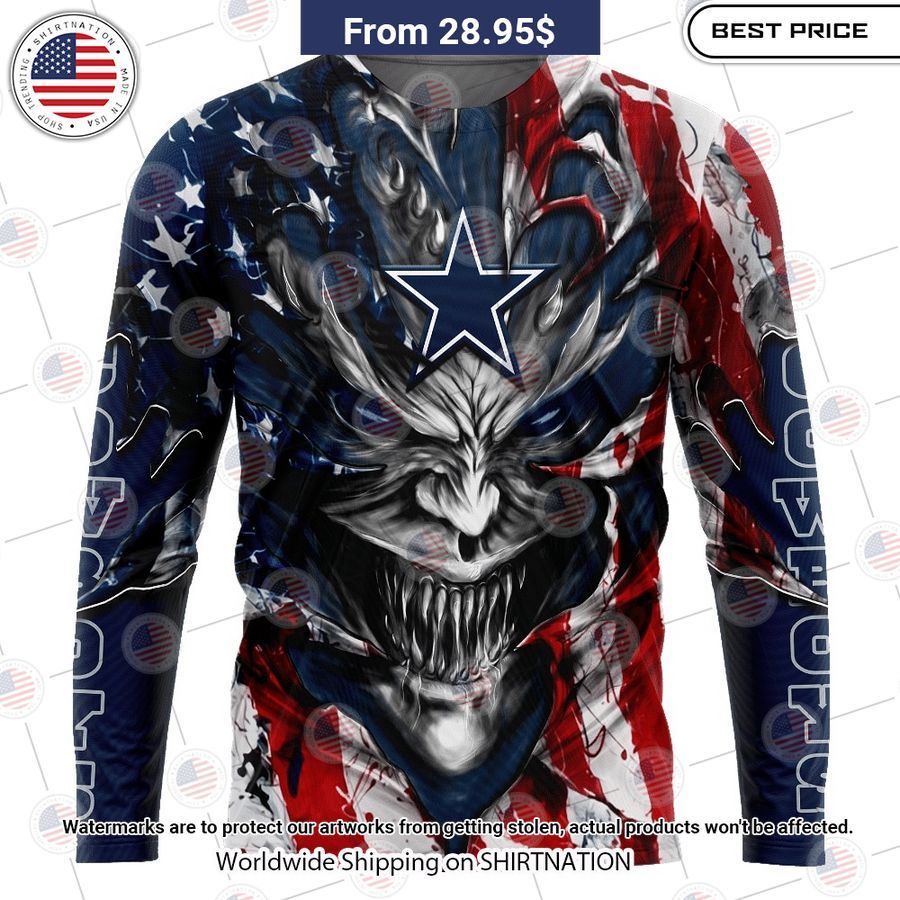 HOT Dallas Cowboys Demon Face US Flag Shirt Studious look