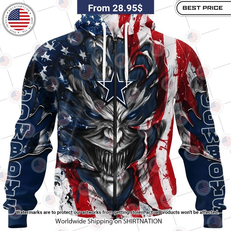 HOT Dallas Cowboys Demon Face US Flag Shirt Which place is this bro?
