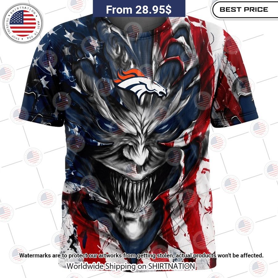 HOT Denver Broncos Demon Face US Flag Shirt Is this your new friend?