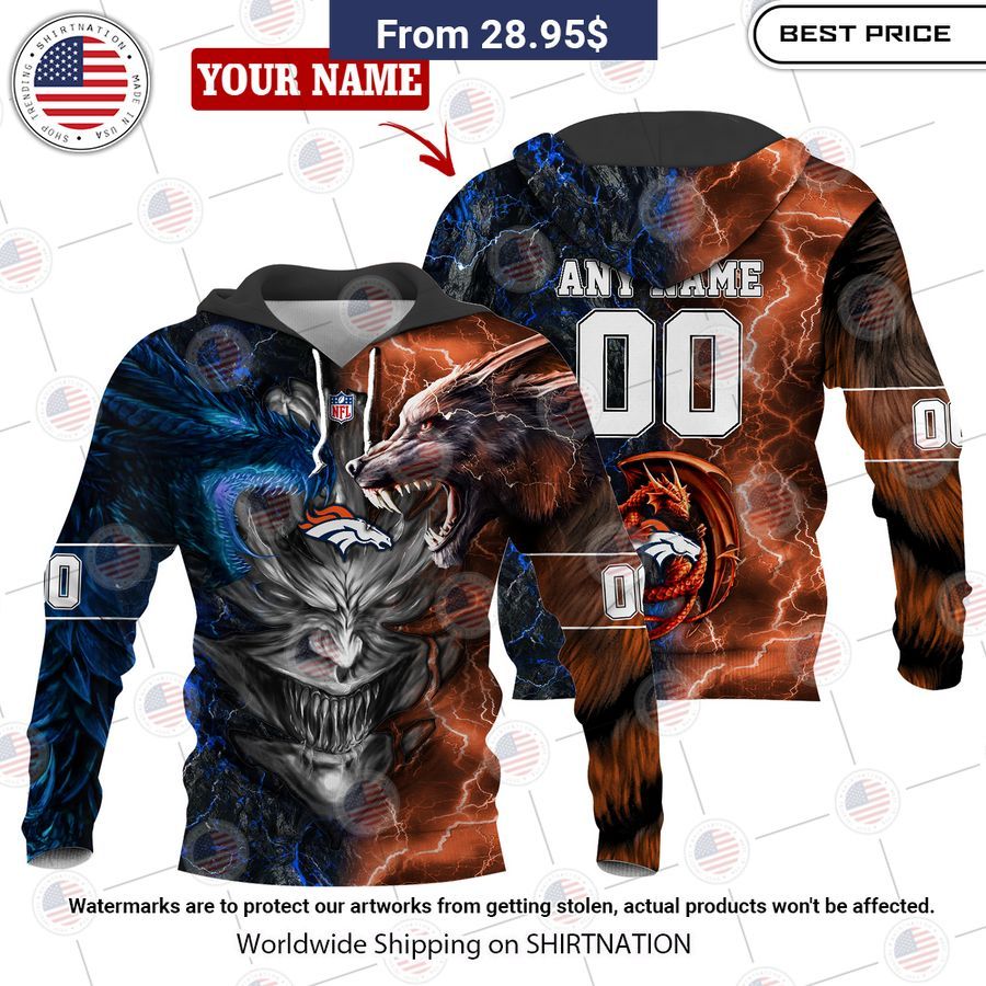 HOT Denver Broncos Demon Face Wolf Dragon Shirt Studious look