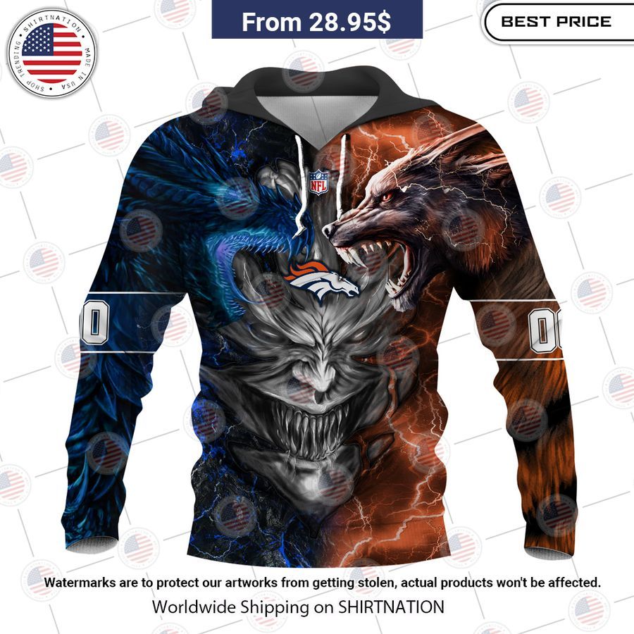 HOT Denver Broncos Demon Face Wolf Dragon Shirt Speechless