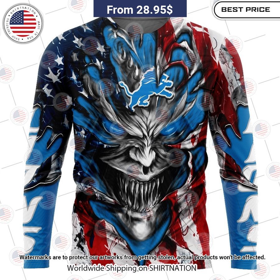 HOT Detroit Lions Demon Face US Flag Shirt Long time