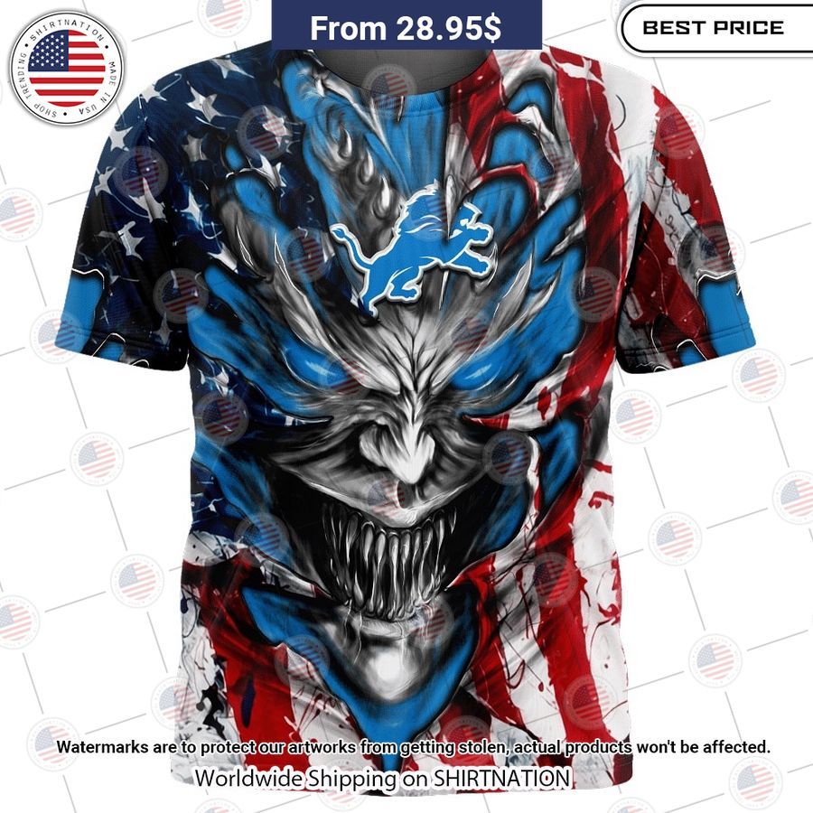 HOT Detroit Lions Demon Face US Flag Shirt Out of the world