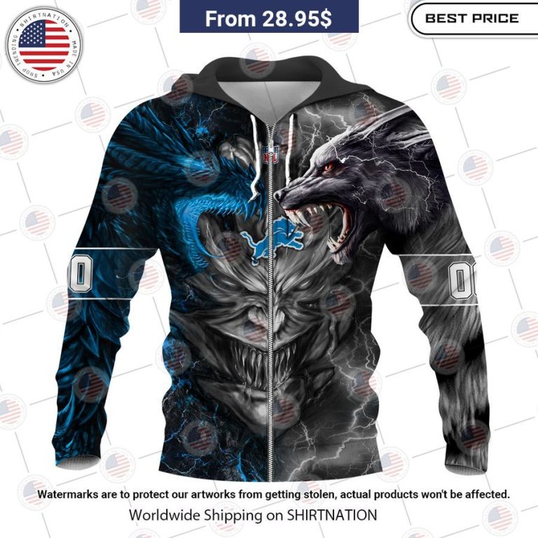 HOT Detroit Lions Demon Face Wolf Dragon Shirt You look elegant man