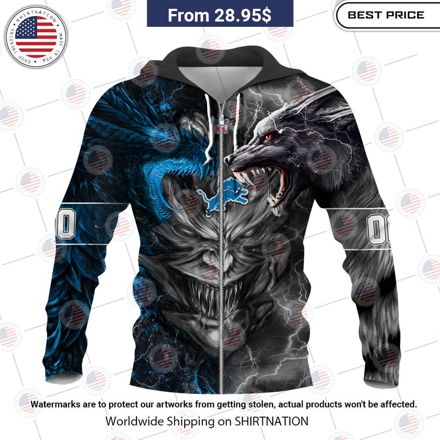 HOT Detroit Lions Demon Face Wolf Dragon Shirt You look elegant man