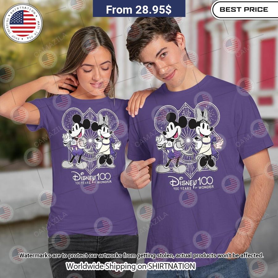 HOT Disney 100 Years of Wonder Mickey Mouse Minnie Mouse Shirt Stand easy bro