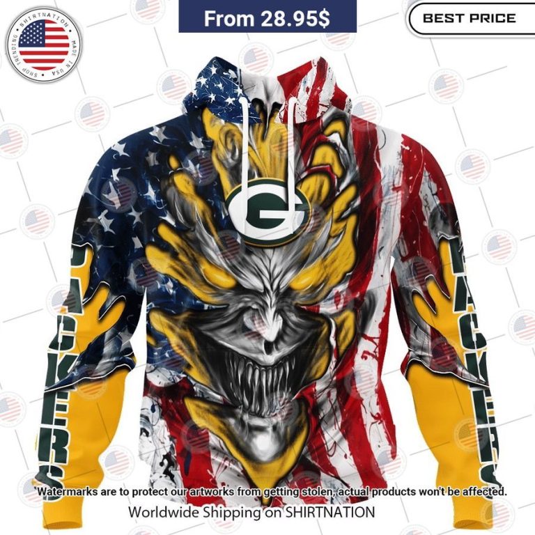 HOT Green Bay Packers Demon Face US Flag Shirt Rejuvenating picture