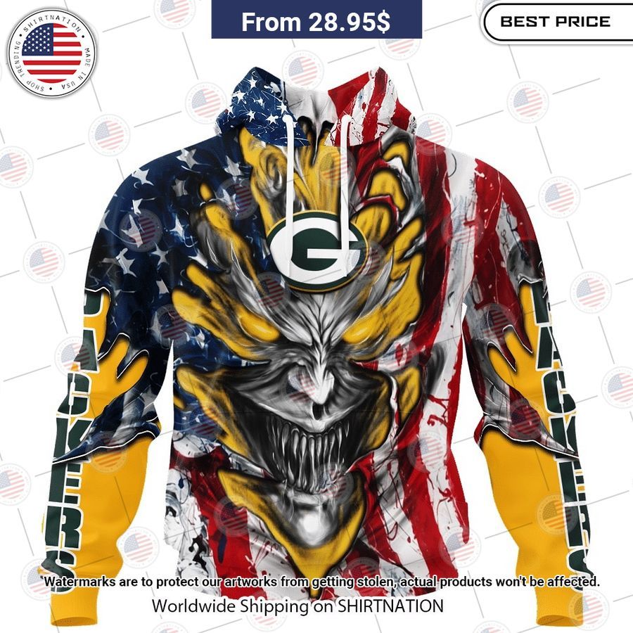 HOT Green Bay Packers Demon Face US Flag Shirt