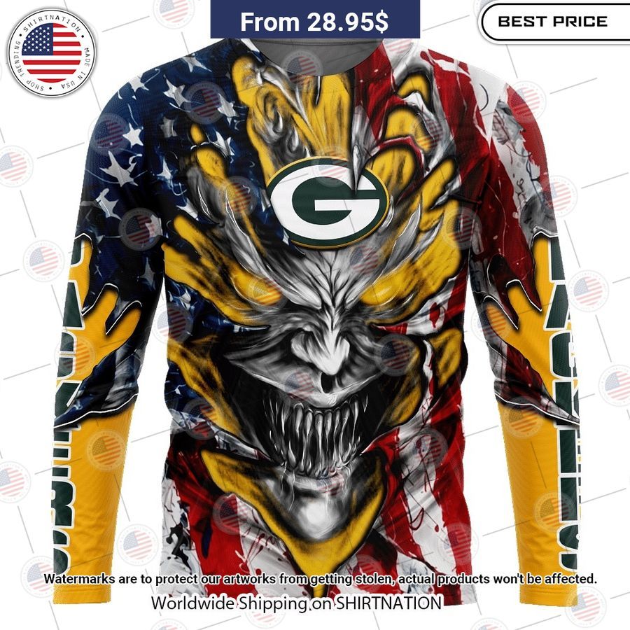 HOT Green Bay Packers Demon Face US Flag Shirt Trending picture dear