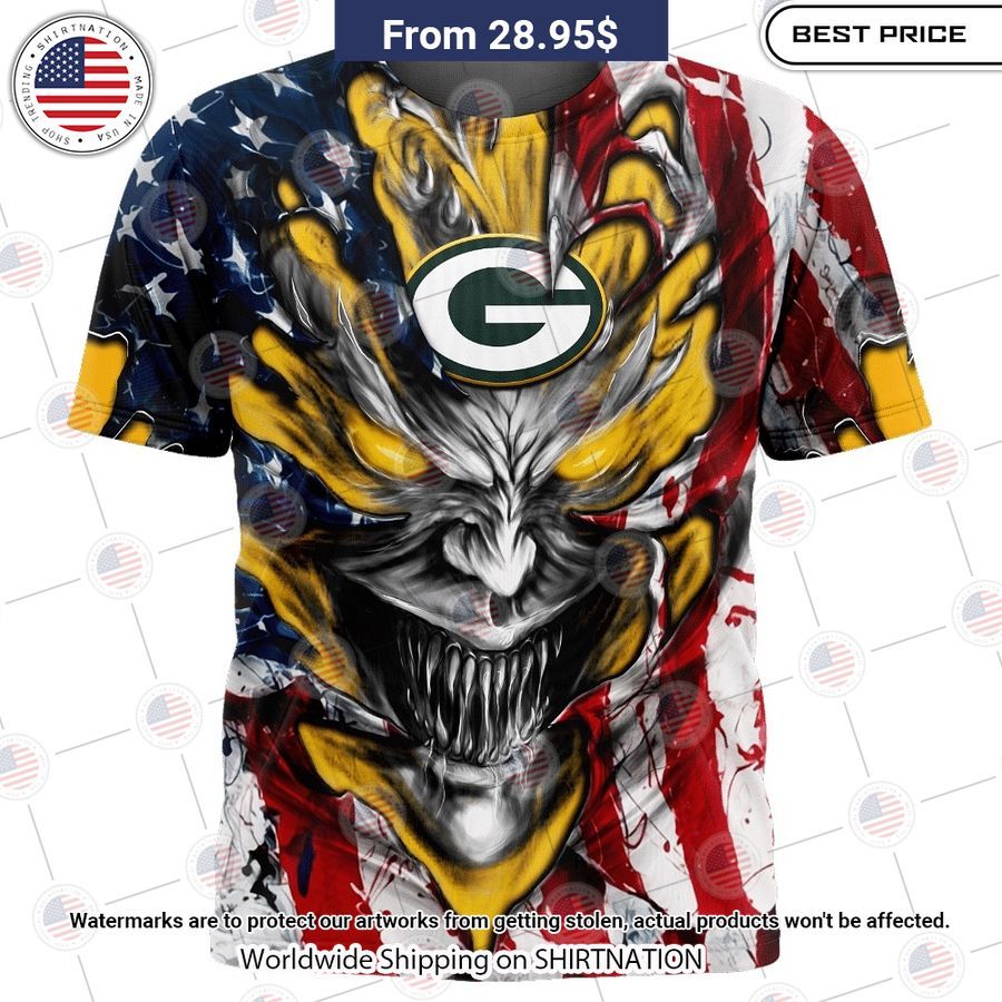 HOT Green Bay Packers Demon Face US Flag Shirt You tried editing this time?