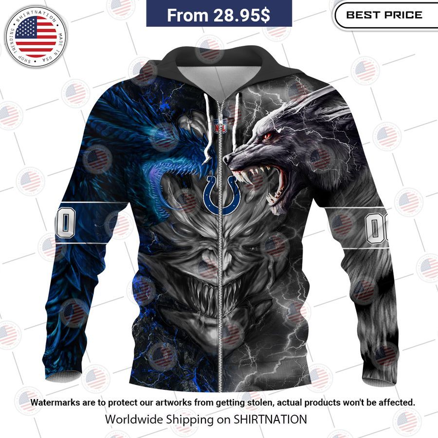 HOT Indianapolis Colts Demon Face Wolf Dragon Shirt Such a charming picture.