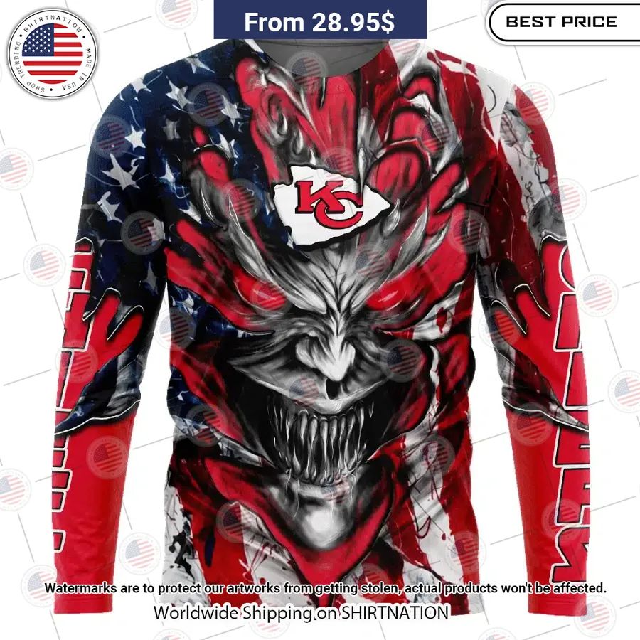 HOT Kansas City Chiefs Demon Face US Flag Shirt Handsome as usual