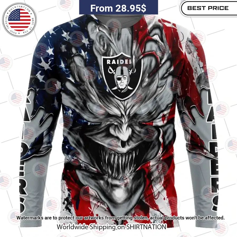 HOT Las Vegas Raiders Demon Face US Flag Shirt You look so healthy and fit