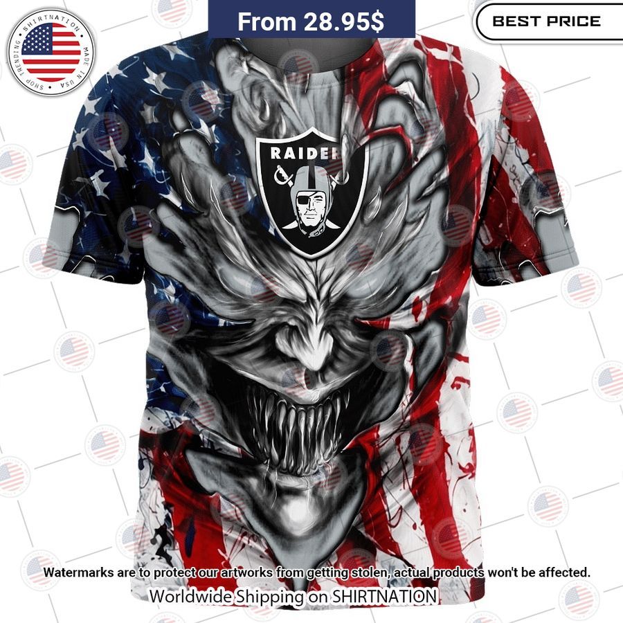 HOT Las Vegas Raiders Demon Face US Flag Shirt Eye soothing picture dear