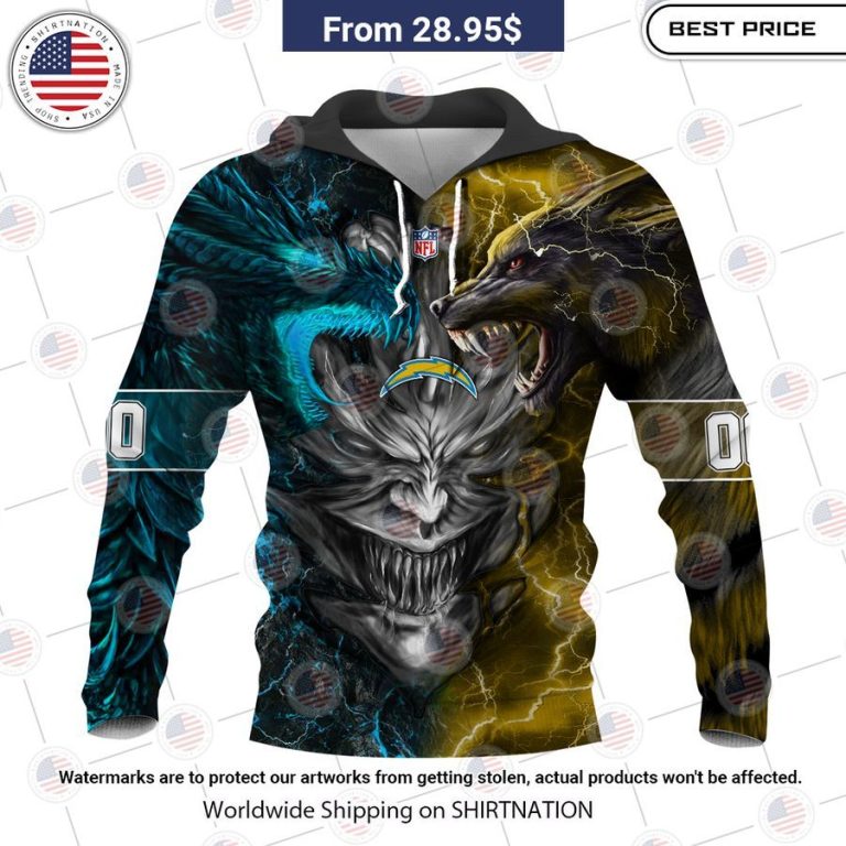 HOT Los Angeles Chargers Demon Face Wolf Dragon Shirt Amazing Pic