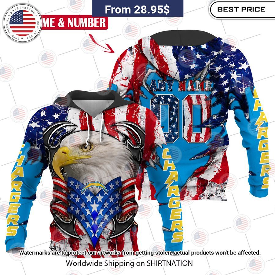 HOT Los Angeles Chargers US Flag Eagle Shirt Elegant picture.