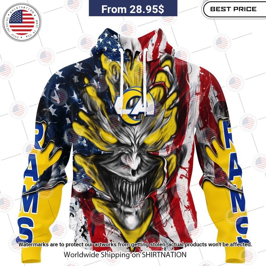 HOT Los Angeles Rams Demon Face US Flag Shirt You look elegant man