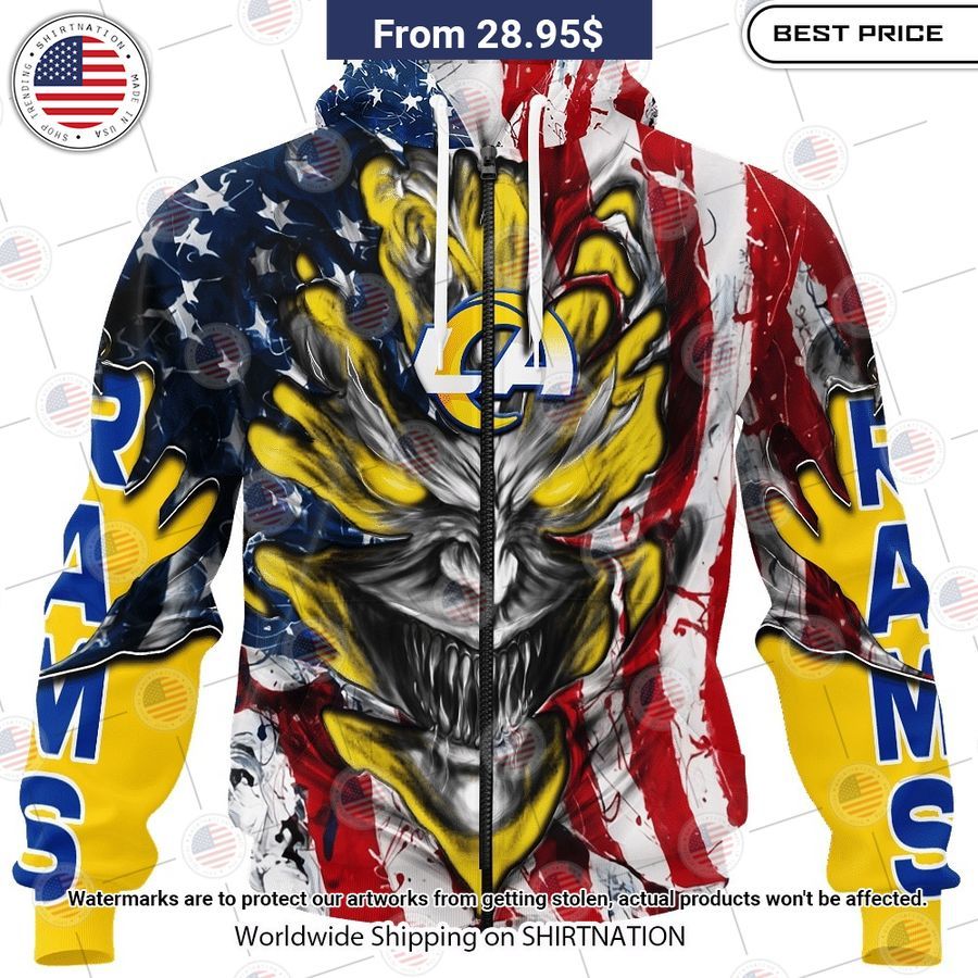 HOT Los Angeles Rams Demon Face US Flag Shirt Best couple on earth