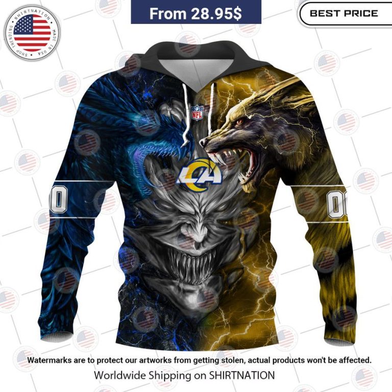 HOT Los Angeles Rams Demon Face Wolf Dragon Shirt Cutting dash