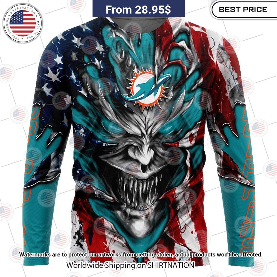 HOT Miami Dolphins Demon Face US Flag Shirt Pic of the century