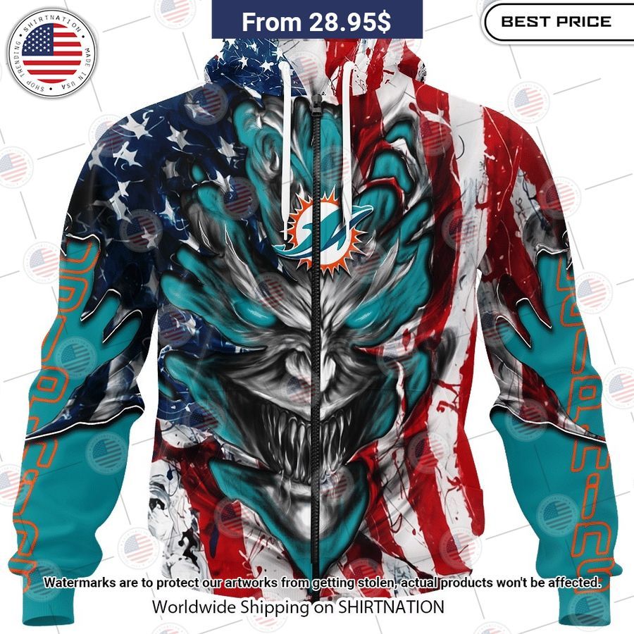 HOT Miami Dolphins Demon Face US Flag Shirt Royal Pic of yours