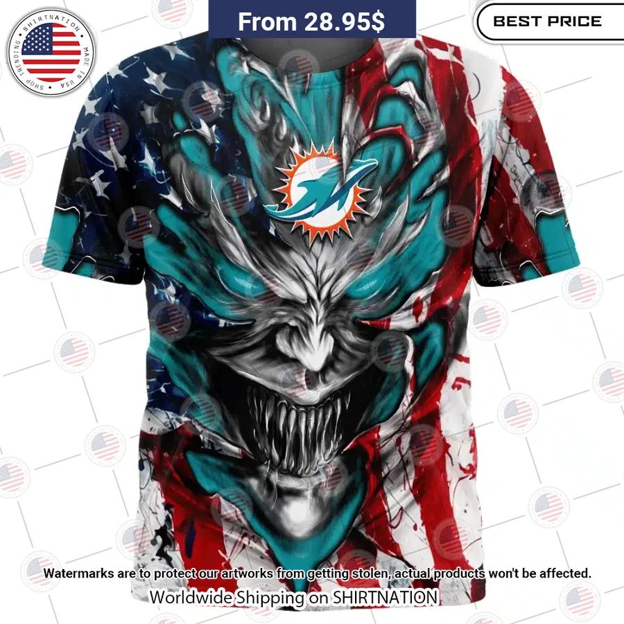 HOT Miami Dolphins Demon Face US Flag Shirt Cuteness overloaded