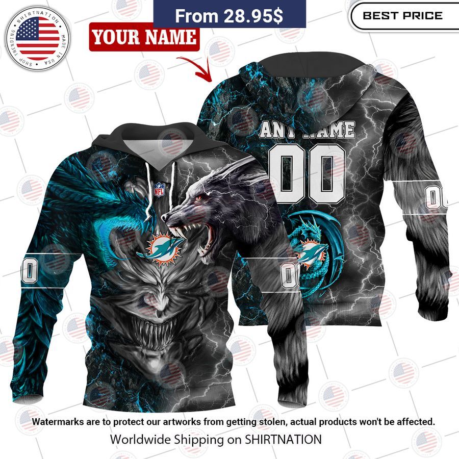 HOT Miami Dolphins Demon Face Wolf Dragon Shirt It is too funny