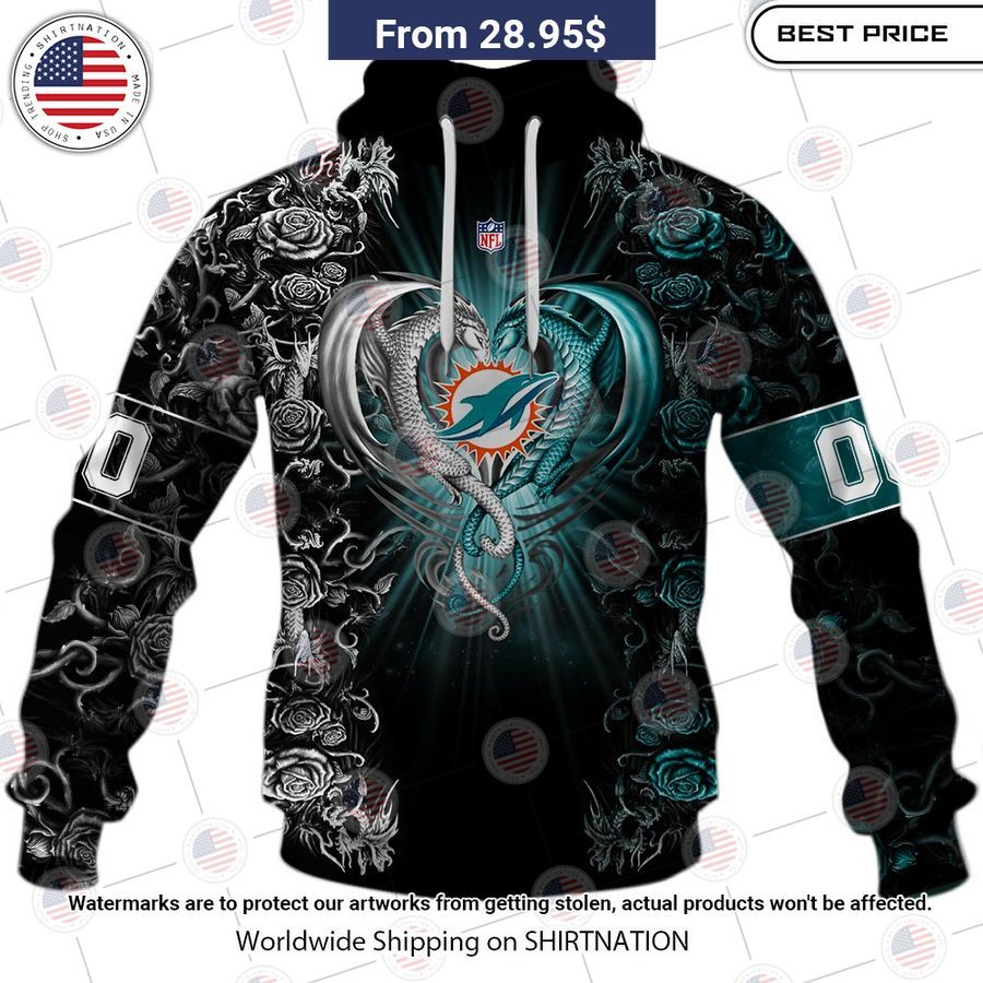 HOT Miami Dolphins Dragon Rose Shirt Impressive picture.