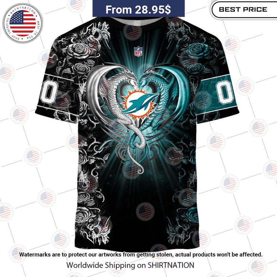 HOT Miami Dolphins Dragon Rose Shirt Cutting dash