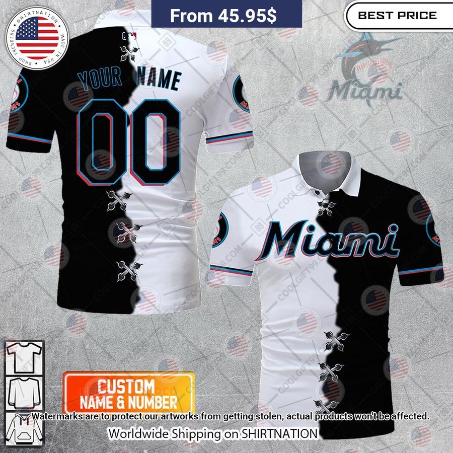 HOT Miami Marlins Mix Home Away Jersey Polo Shirt Sizzling