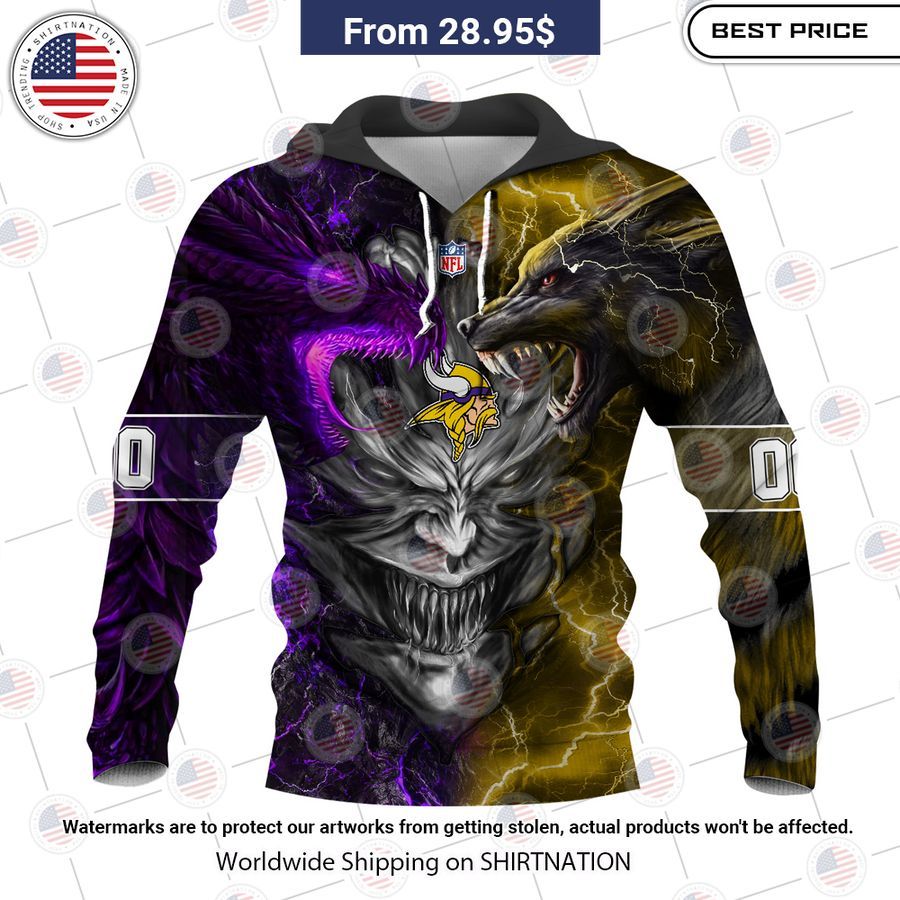 HOT Minnesota Vikings Demon Face Wolf Dragon Shirt