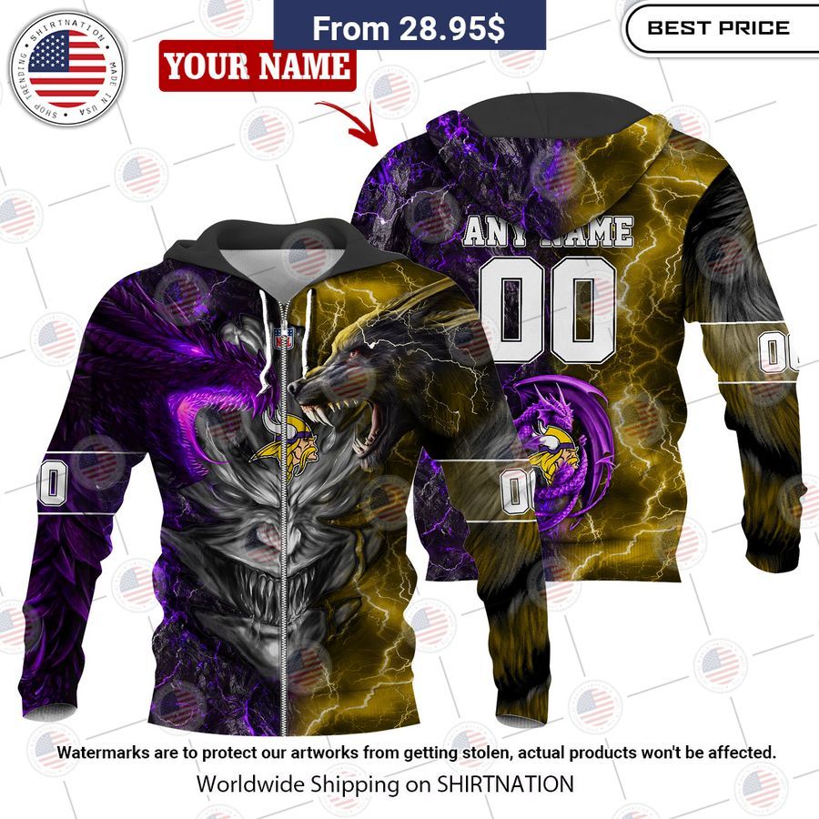HOT Minnesota Vikings Demon Face Wolf Dragon Shirt Cool look bro