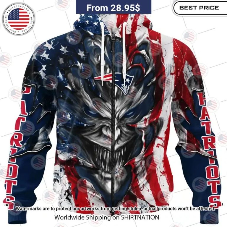 HOT New England Patriots Demon Face US Flag Shirt Speechless