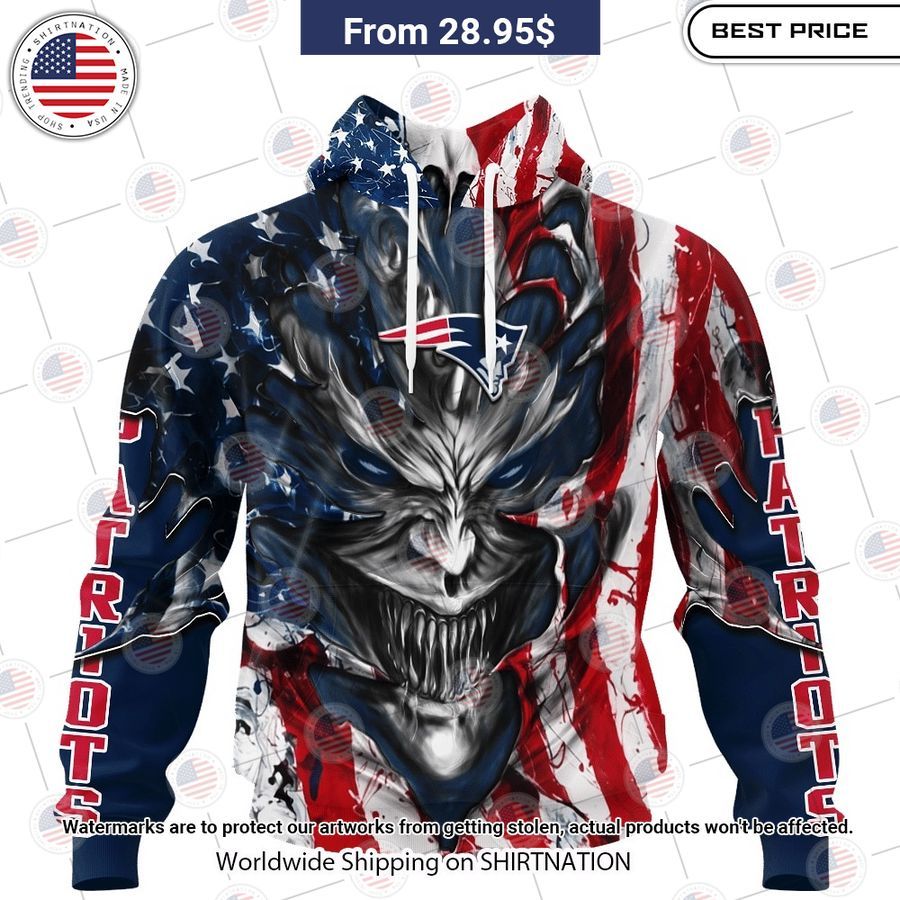 HOT New England Patriots Demon Face US Flag Shirt Nice Pic